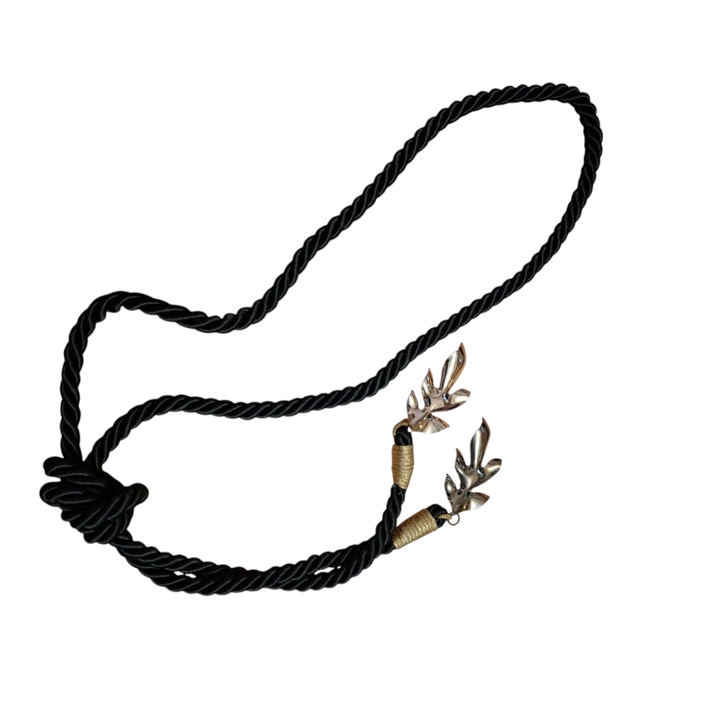 Vintage Dark Olive Corded Belt with Gold Leaf Accents